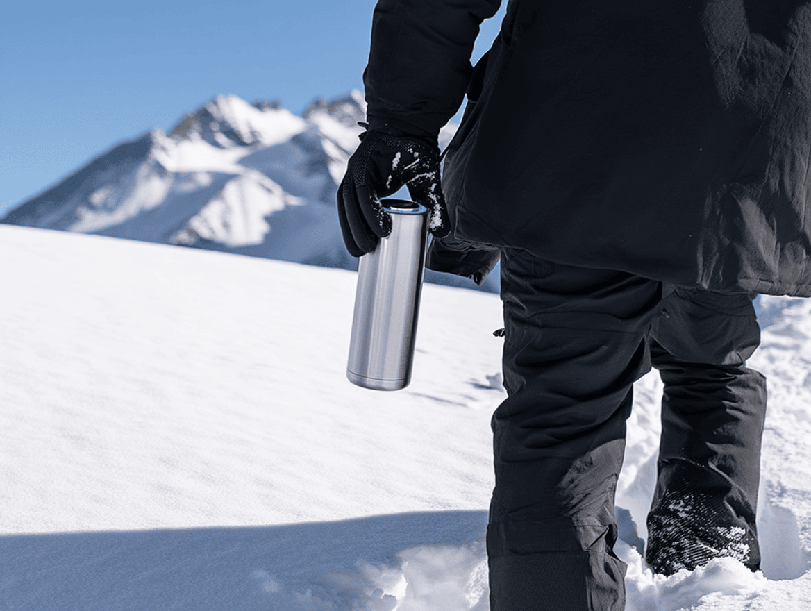 Garrafa térmica na neve